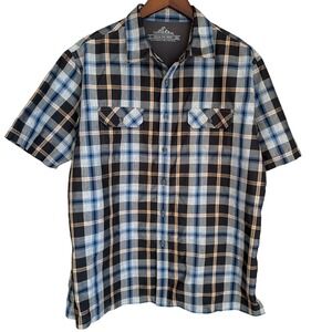 Croft & Barrow Gray Plaid Shirt Quick Dry Button Up Short Sleeve Pockets Men's L